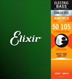Elixir 14702 Medium (50-105) NW Long Scale - struny basowe stalowe