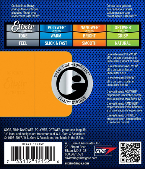 Struny do gitary elektrycznej Elixir 12152 NanoWeb Heavy 12-52