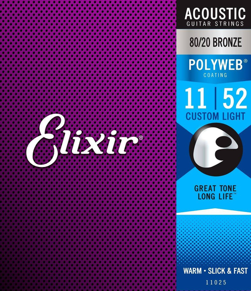 Struny do gitary akustycznej Elixir 11025 PolyWeb Bronze Custom Light 11-52