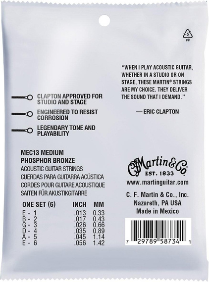 Struny do Gitary Akustycznej Martin MEC13 Acoustic 92/8 Mediums